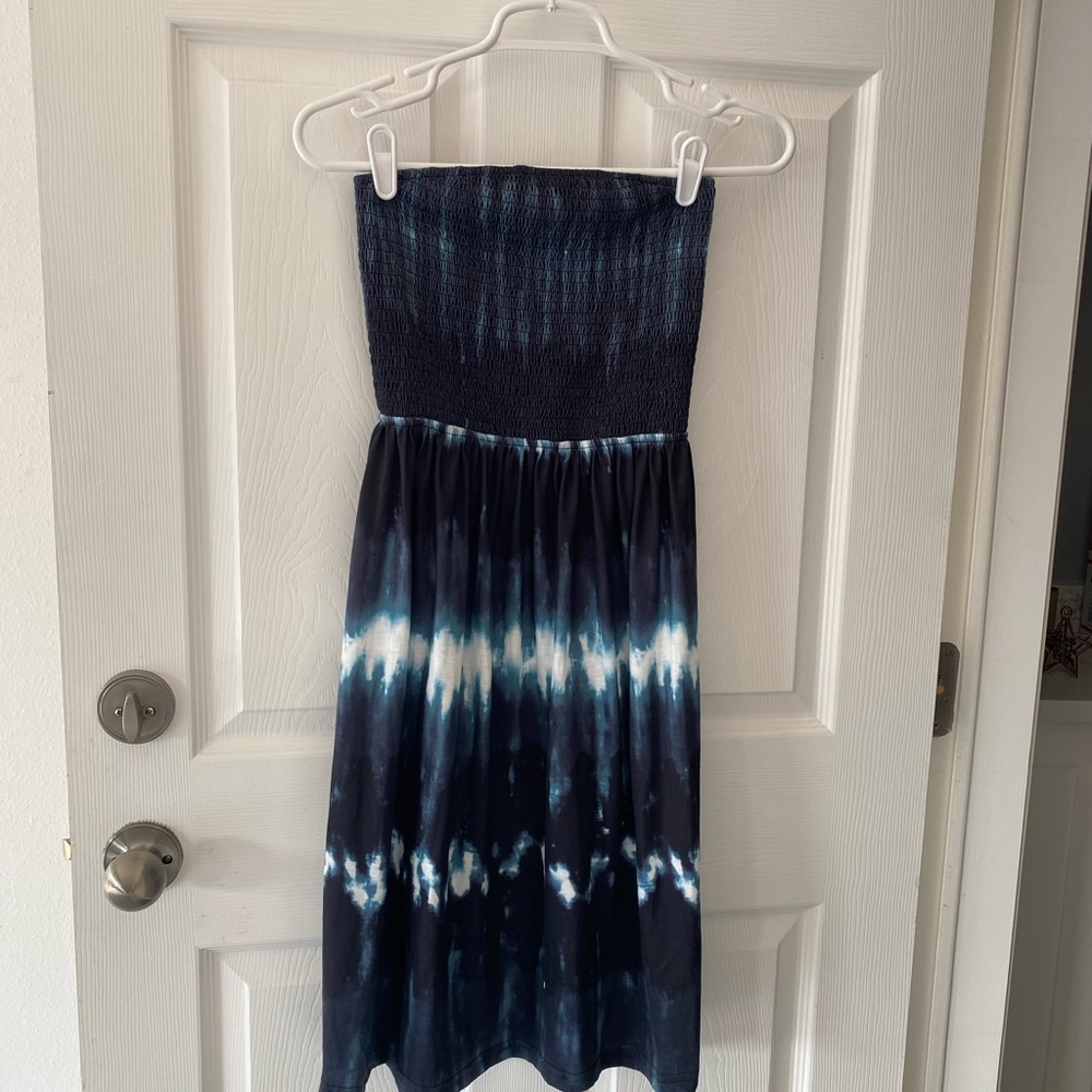 Navy and White Strapless Dress